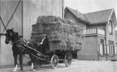 Janus (Adrianus) Niesing voor de schuur van zijn stro-en hooihandel aan de Lange Stammerdijk
Het huis werd ook bewoond door zijn zoon Izak die de handel overnam.
Deze was getrouwd met Meintje Schipper, overleden 23-08-1990.

