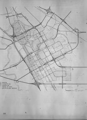 Plattegrond van de bebouwde Bijlmermeer
Het omlijnde gedeelte (groen) is de oude Bijlmermeer.
