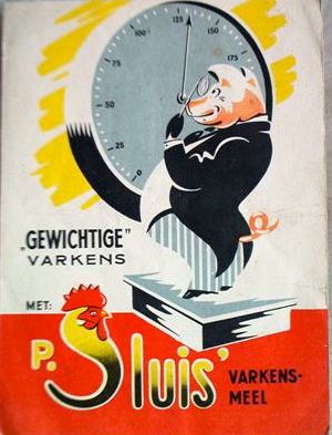 P. Sluis, fabriek pluimvee-, vee- en vogelvoeder 
Reclame voor veevoeder. Serieus, maar met een grappige toespeling.
Keywords: Geinbrug;Driemond;Sluis,pluimvee;vee;vogel;voeder;reclame