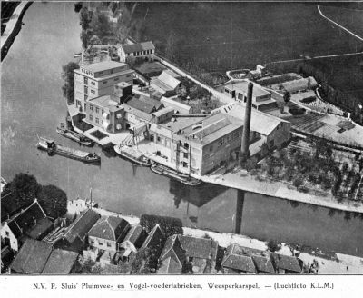 Sluisfabriek 
Fabriekscomplex Sluis aan de Lange Stammerdijk, op de voorgrond huizen langs het Zandpad. De Gaasp gaat hier over in het (Driemondse deel van het) Smal Weesp, dat tegenwoordig meestal aangeduid wordt als Gaasp.
Keywords: Driemond;Gaasp;Sluis;Zandpad;Lange Stammerdijk