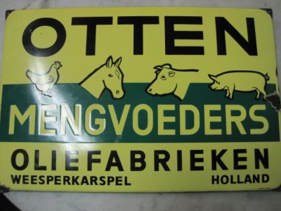 Otten, fabriek veevoeder en olie
Emaille reclamebord
Keywords: Geinbrug;Driemond;Otten,veevoeder;olie