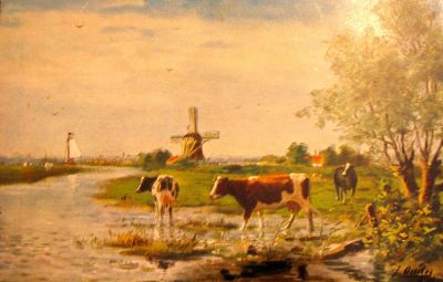P. Sluis, fabriek pluimvee-, vee- en vogelvoeder 
Koeien in Hollands landschap, waarschijnlijk een veevoeder reclamekaart.
Keywords: Geinbrug;Driemond;Sluis,pluimvee;vee;vogel;voeder;reclame